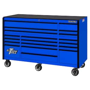 RX Professional 72 in. 19-Drawer Blue Rolling Tool Cabinet with 150 lbs. Slides and Black Drawer Pulls