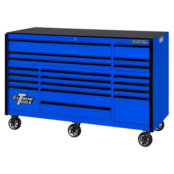 Extreme Tools RX Professional 72 in. 19-Drawer Blue Rolling Tool Cabinet with 150 lbs. Slides and Black Drawer Pulls