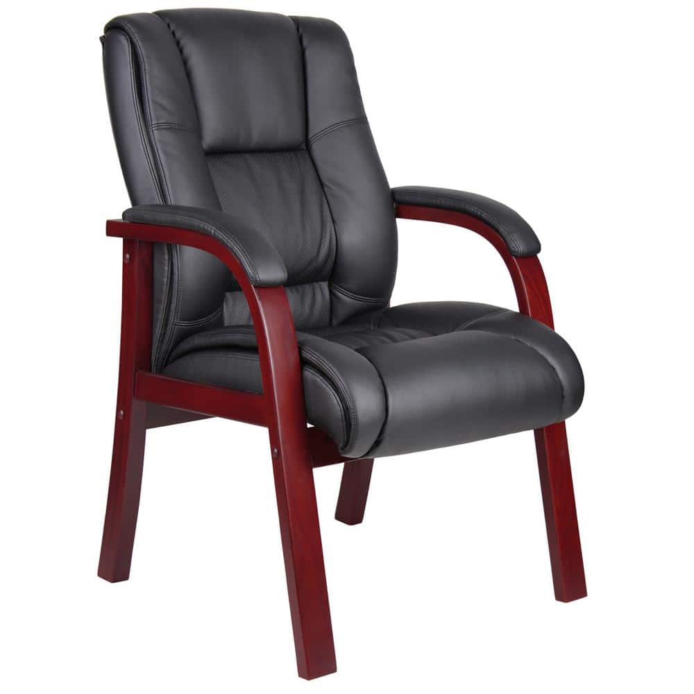 Boss B8999-M Guest Chair - Black Vinyl Seat - Black Vinyl Back - Mahogany Frame - Mid Back - Four-legged Base - 1 Each Boss B8999-M Guest Chair - Black Vinyl Seat - Black Vinyl Back - Mahogany Frame - Mid Back - Four-legged Base - 1 Each