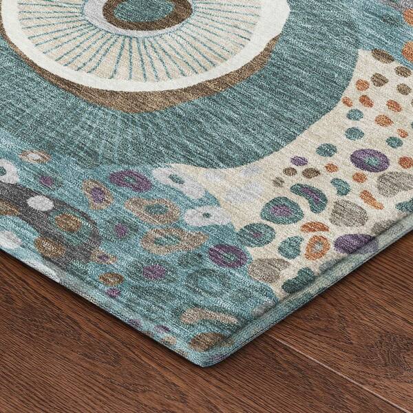 Mayfield Premium Machine Washable Abstract AMF2498 Teal 10 ft. x 14 ft. Area Rug