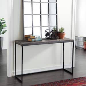 52 in. Black Extra Large Rectangle Wood Console Table with Black Metal Legs