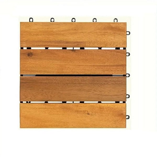 11.8 in. x 11.8  in. Square Acacia Wood Interlocking Flooring Tiles,Patio Deck Tiles,Gold (Set of 27)