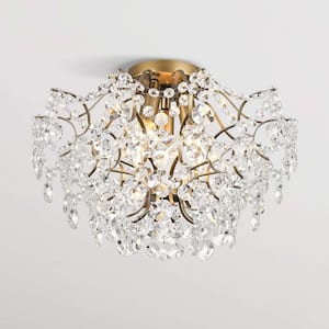 Bess 15.8 in. Dia Elegant Indoor 3-Light Brushed Brass Crystal Flush Mount