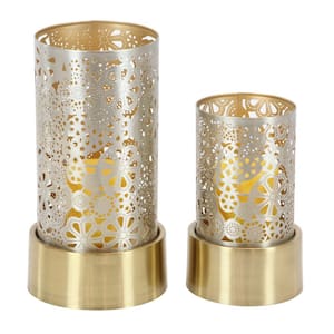Gold Metal Eclectic Candle Lantern (Set of 2)