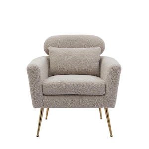 29.5" W Light Grey Modern Chenille Upholstery Chair Armchair Upholstered with Gold Metal Legs and Throw Pillow