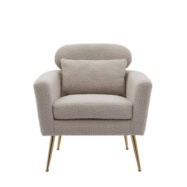 Unbranded 29.5" W Light Grey Modern Chenille Upholstery Chair Armchair Upholstered with Gold Metal Legs and Throw Pillow