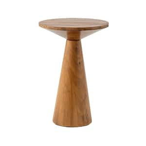 Farmhouse Pedestal 13.5 in. Round Solid Wood End Table in Brown