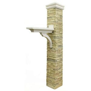 Stacked Stone Beige Brace and Curved Cap Mailbox Post