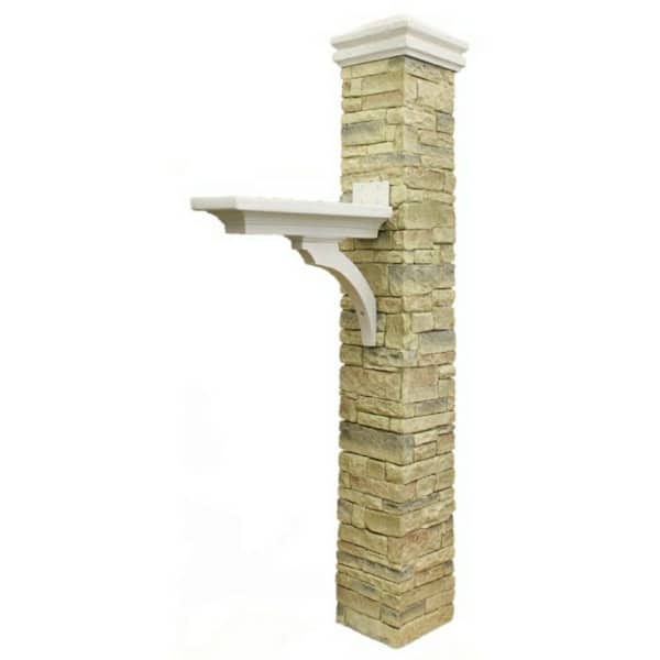 Eye Level Stacked Stone Beige Brace and Curved Cap Mailbox Post