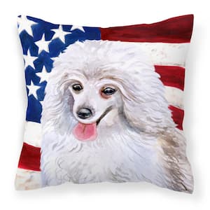 14 in. x 14 in. Multi-Color Lumbar Outdoor Throw Pillow Medium White Poodle Patriotic