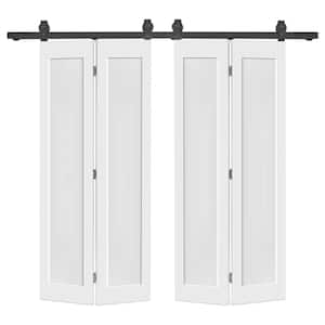 48 in. x 80 in. 1 Panel Shaker Hollow Core White Composite Double Bi-Fold Door with Barn Door Hardware Kit