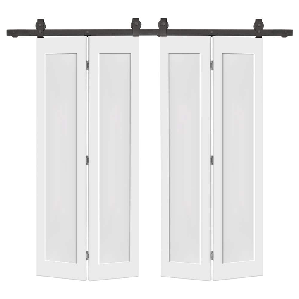 60 in. x 80 in. 1 Panel Shaker Hollow Core White Composite Double Bi-fold Door with Barn Door Hardware Kit price history on PriceWatchPro