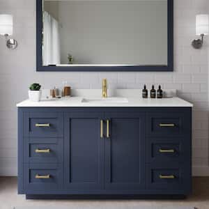 Miranda 60 in. W x 22 in. D x 33.75 in. H Single Bath Vanity in Dark Blue with White Quartz Top and 58 in. Mirror