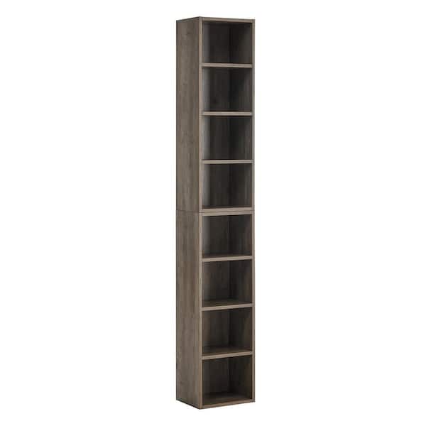 Tileon 8-Tier Taupe Tall Narrow Pantry Organizer Media Tower Rack with Adjustable Shelves