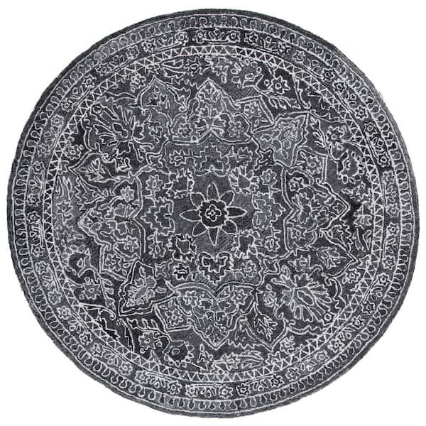SAFAVIEH Marquee Black/Ivory 6 ft. x 6 ft. Floral Oriental Round Area Rug