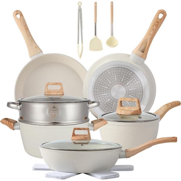 16-Piece Nonstick Gray Aluminum Cookware Set with Bakelite Handles Rapid Even Heating Easy Clean Kitchen Set
