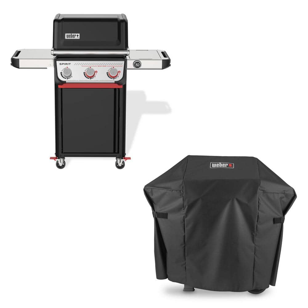 Spirit EP-325 3-Burner Liquid Propane Gas Grill in Black with Sear Zone,  Works Compatibility, and Grill Cover