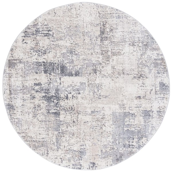 SAFAVIEH Opal 7 ft. x 7 ft. Ivory/Gray Abstract Distressed Round Area Rug