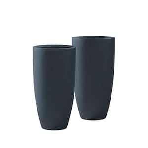 13.39 in. x 23.62 in. Round Charcoal Finish Lightweight Concrete and Fiberglass Planters with Drainage Holes (Set of 2)