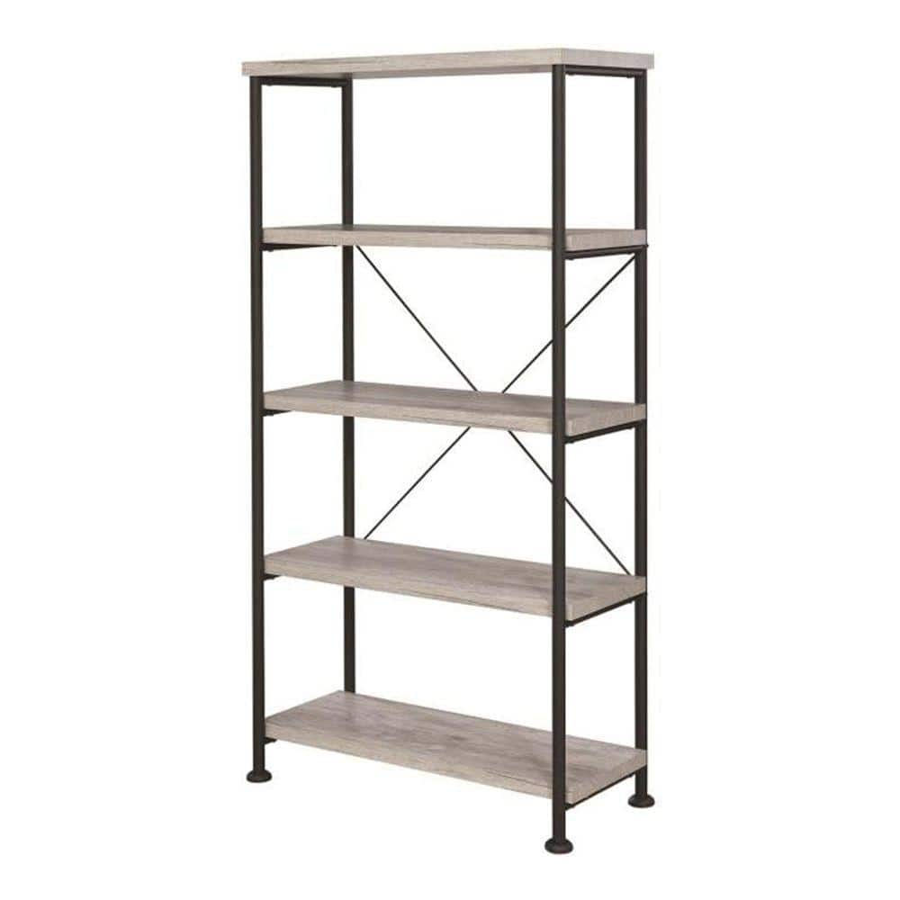 Benjara Rustically Designed 63 in. Black Wood 4-shelf Standard Bookcase ...