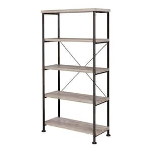Rustically Designed 63 in. Black Wood 4-shelf Standard Bookcase with Open Back