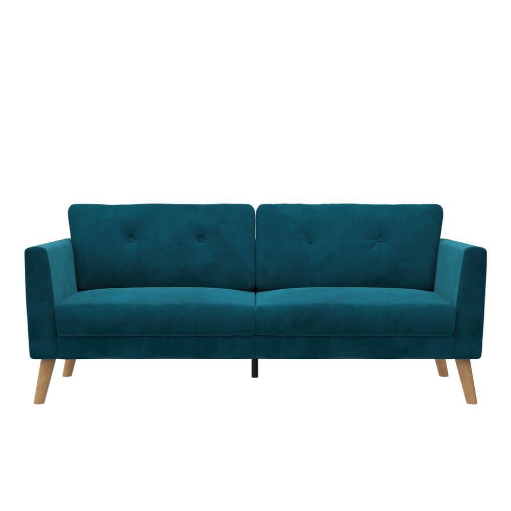 Mid-Century Boho Glam Blue Velvet Tufted Sofa