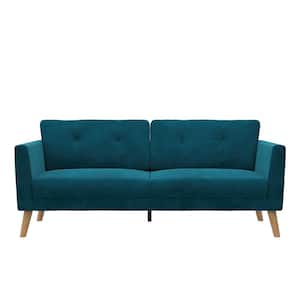 Gloria 75.5 in., Square Arm, Velvet Rectangle Sofa in Blue