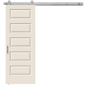 30 in. x 84 in. Rockport Primed Smooth Molded Composite MDF Barn Door with Modern Hardware Kit