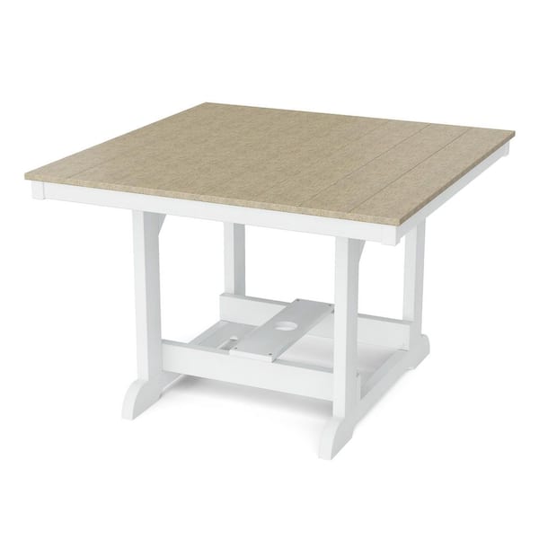 Heritage Weathered Wood and White HDPE Plastic 44 in. x 44 in. Outdoor Dining Table