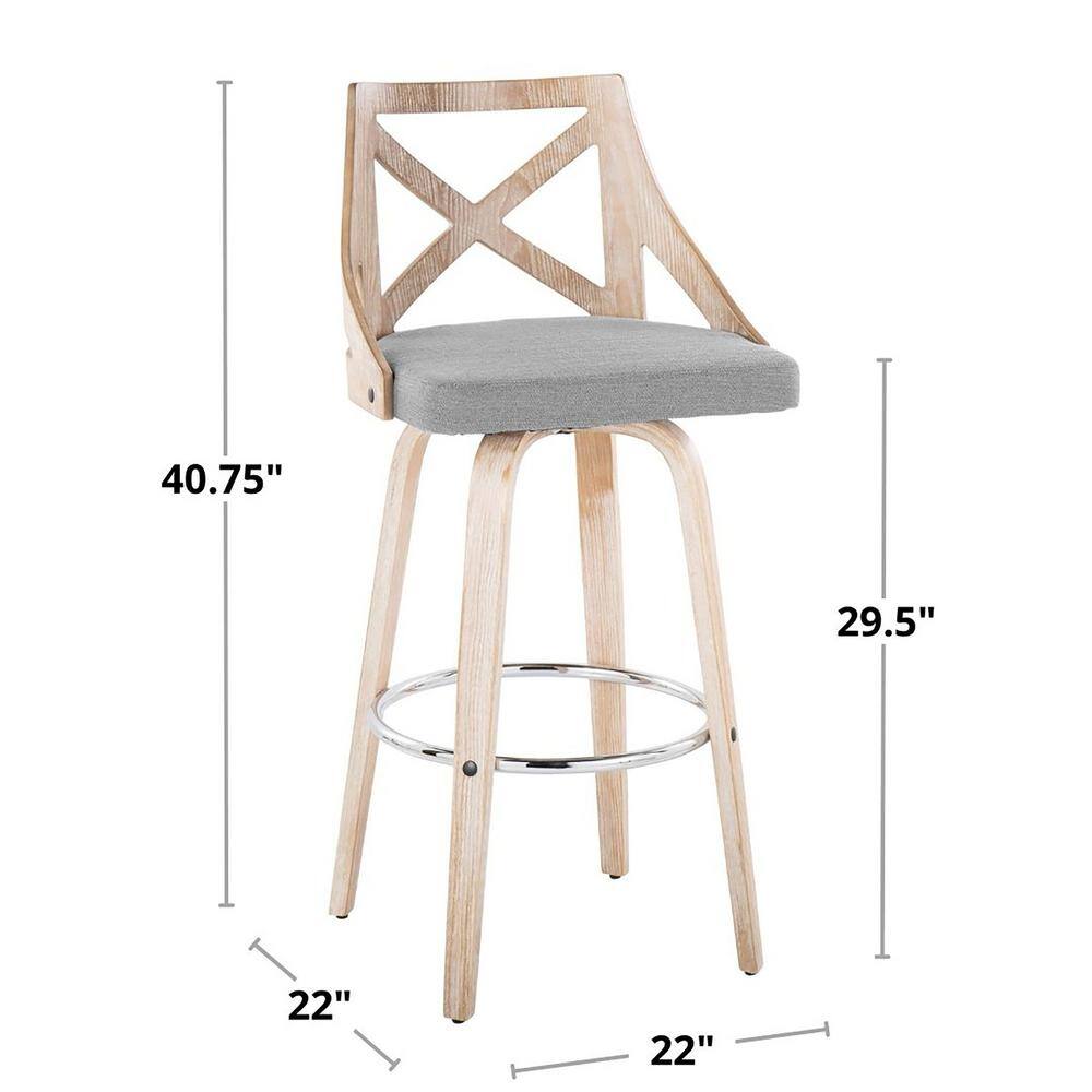 Charlotte 30" White Washed Wood and Chrome Barstool Set