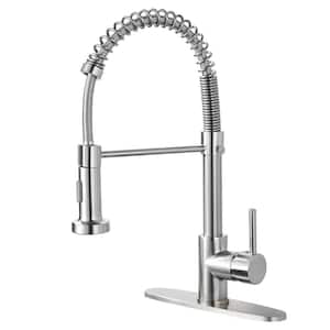 Springs Single-Handle Pull-Down Sprayer Kitchen Faucet with Deckplate Included in Brushed Nickel