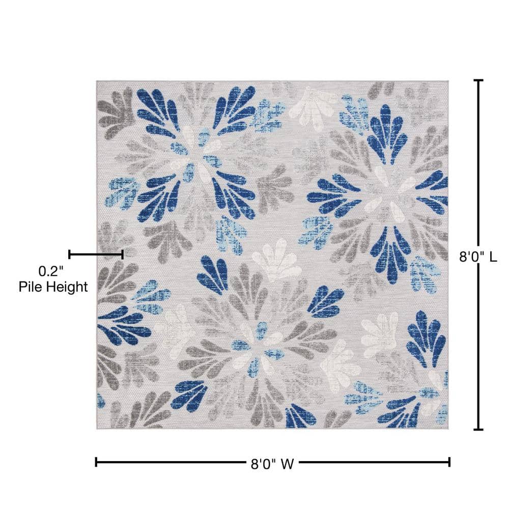 Cabana Blue Floral 8' Square Flat-Woven Synthetic Rug