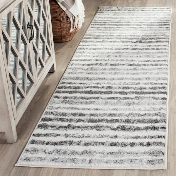 Adirondack Ivory/Charcoal 3 ft. x 12 ft. Striped Runner Rug