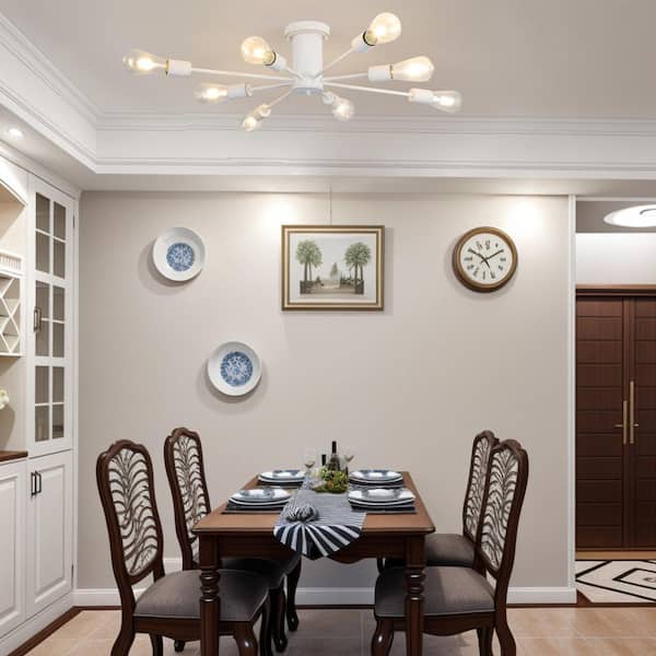 30.07 in. 8-Light White Modern Semi-Flush Mount Ceiling Light for Kitchen Island