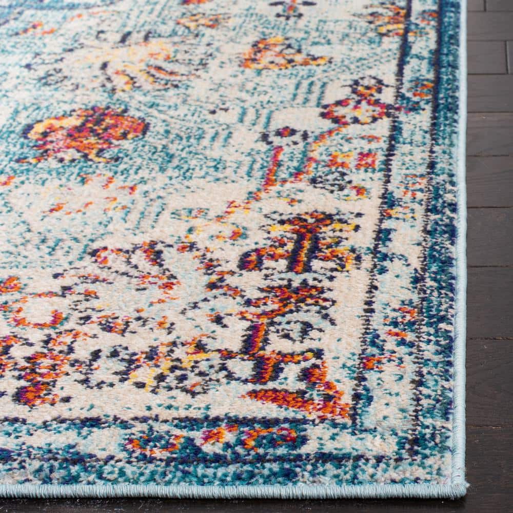 Navy and Light Blue Synthetic 11' Square Easy-Care Rug