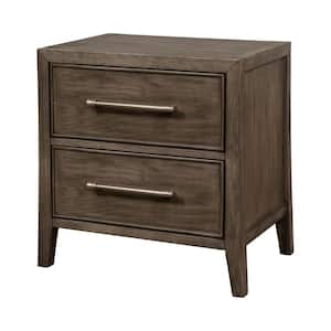 Forest Garden Warm Gray 2-Drawer Nightstand with USB Plug 24 in. H x 23 in. W x 16 in. D
