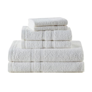 Bleach Friendly 100% Cotton Quick Dry 2-Bath, 2-Hand, 2-Washcloth  6-Piece Towel Set, White