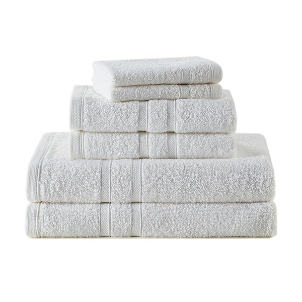 Clorox Bleach Friendly 100% Cotton Quick Dry 2-Bath, 2-Hand, 2-Washcloth  6-Piece Towel Set, White