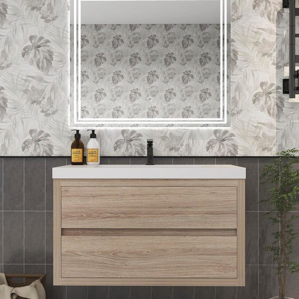 Louis 36 in. W x 20 in. D x 22 in. H Single Sink Floating Bath Vanity in White Oak with White Acrylic Top