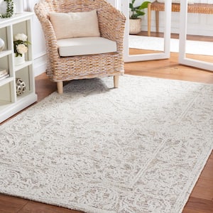 Abstract Ivory/Brown Doormat 3 ft. x 5 ft. Floral Medallion Area Rug