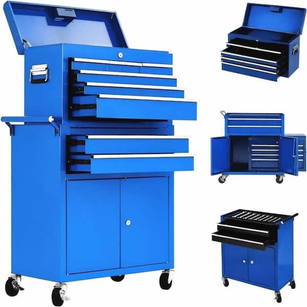 24.37 in. W 8-Drawer Steel Rolling Tool Chest with Locking, Wheels, Adjustable Shelf, Sliding Drawers for Garage