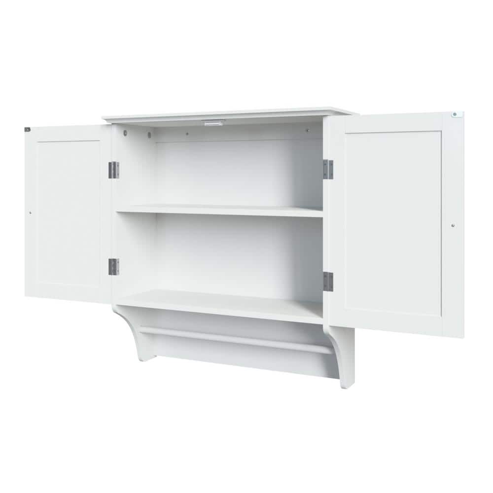 White Wall-Mounted Two-Door Medicine Cabinet with Towel Bar