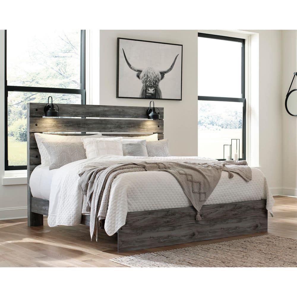 Gray King Panel Headboard with Sconce Lights