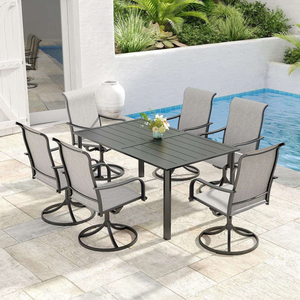 7-Piece Rectangular Steel Outdoor Dining Set