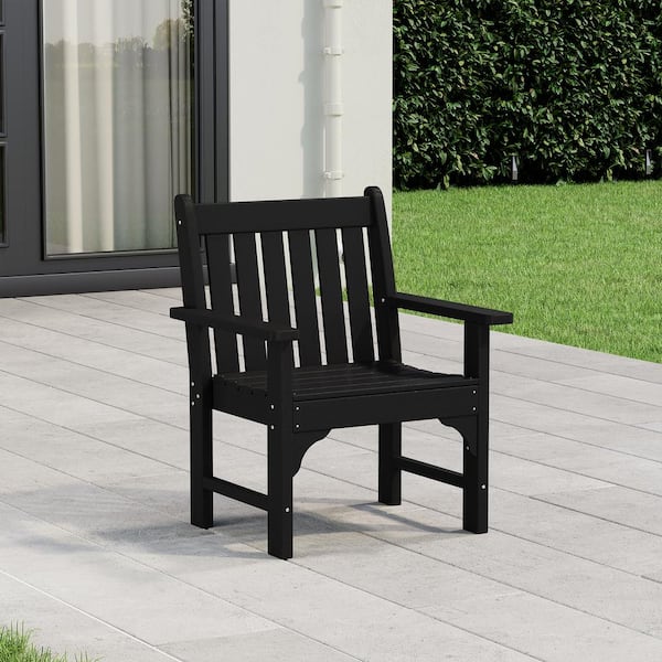 Laguna Outdoor Patio Weather Resistant Poly Plastic Garden Arm Chair in Black