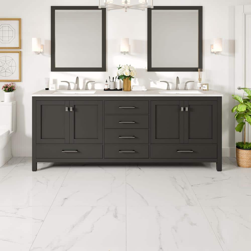 Aberdeen 84 in. Double Sink Espresso Bath Vanity with White Carrara Quartz Top (Assembled) price history on PriceWatchPro
