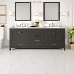 Aberdeen 84 in. W. x 22 in. D x 34 in. H Double Bath Vanity in Espresso with White Carrara Quartz Top and White Sinks