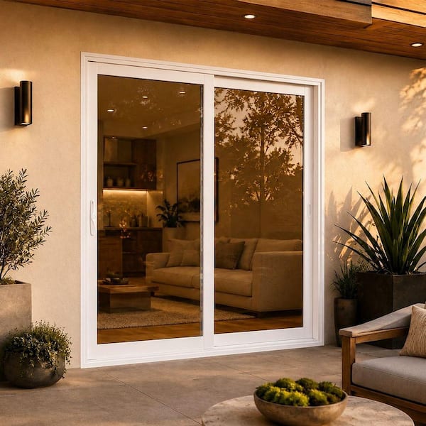 Dusco 96 in. x 80 in. Double Sliding White Vinyl Patio Door Clear