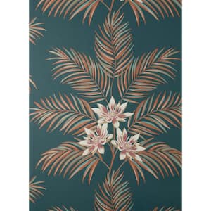Bali Teal Blue Palm Wallpaper Sample