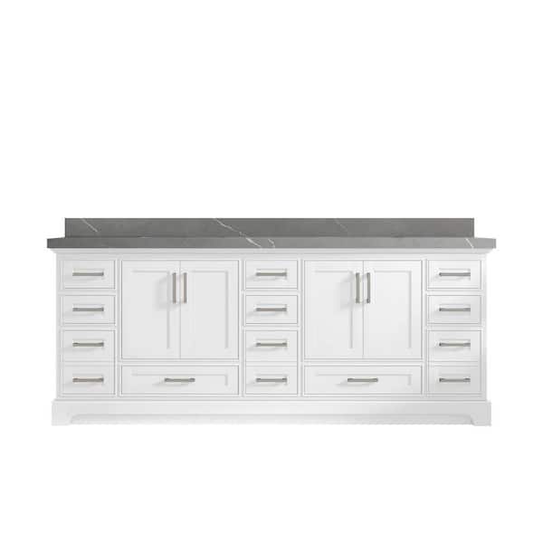 Willow Collections Fenway 84 in. W x 22 in. D x 36 in. H Double Sink Bath Vanity in White with 2" Piatra Quartz Top